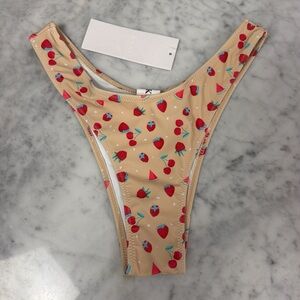 Kino Strawberry Print  Bikini Bottom - Tan and Red